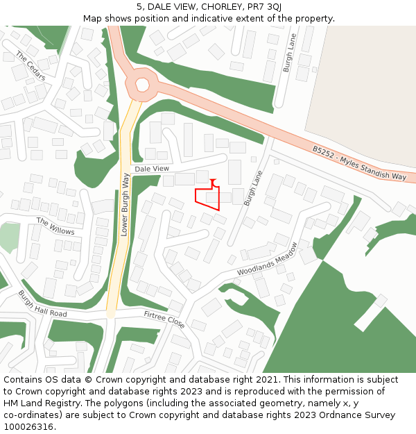 5, DALE VIEW, CHORLEY, PR7 3QJ: Location map and indicative extent of plot