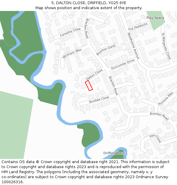 5, DALTON CLOSE, DRIFFIELD, YO25 6YE: Location map and indicative extent of plot