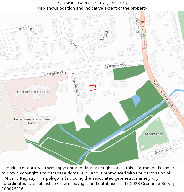 5, DANIEL GARDENS, EYE, IP23 7BQ: Location map and indicative extent of plot