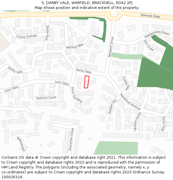 5, DARBY VALE, WARFIELD, BRACKNELL, RG42 2PJ: Location map and indicative extent of plot