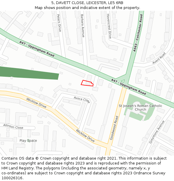 5, DAVETT CLOSE, LEICESTER, LE5 6RB: Location map and indicative extent of plot