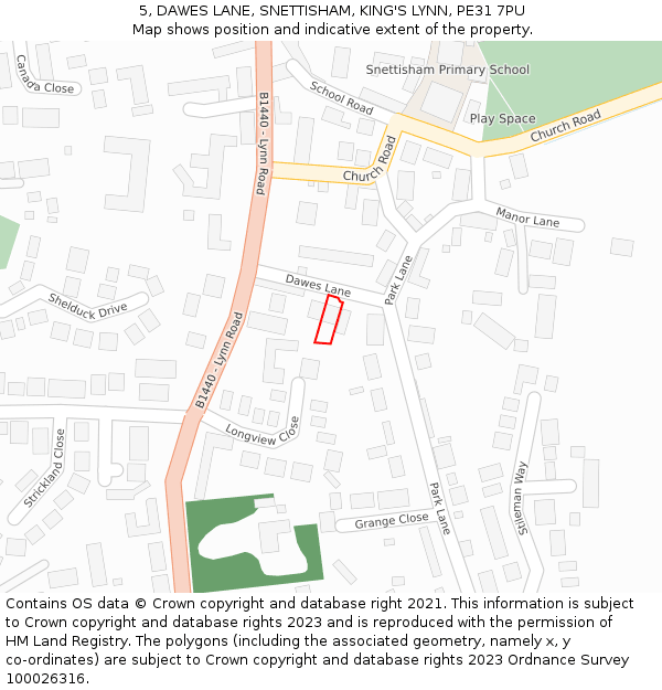 5, DAWES LANE, SNETTISHAM, KING'S LYNN, PE31 7PU: Location map and indicative extent of plot