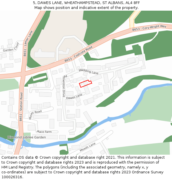 5, DAWES LANE, WHEATHAMPSTEAD, ST ALBANS, AL4 8FF: Location map and indicative extent of plot
