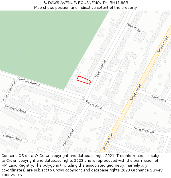 5, DAWS AVENUE, BOURNEMOUTH, BH11 8SB: Location map and indicative extent of plot