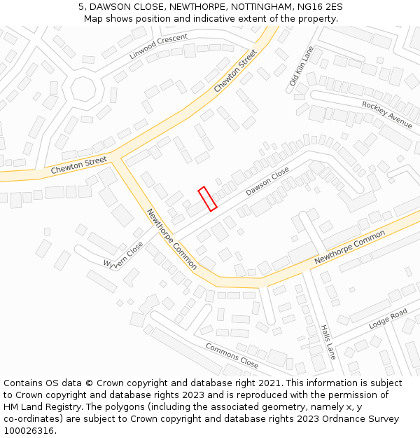 5, DAWSON CLOSE, NEWTHORPE, NOTTINGHAM, NG16 2ES: Location map and indicative extent of plot