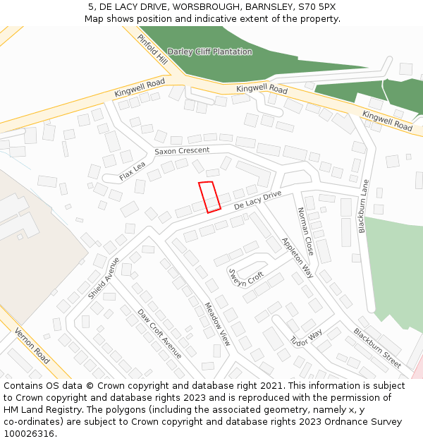 5, DE LACY DRIVE, WORSBROUGH, BARNSLEY, S70 5PX: Location map and indicative extent of plot