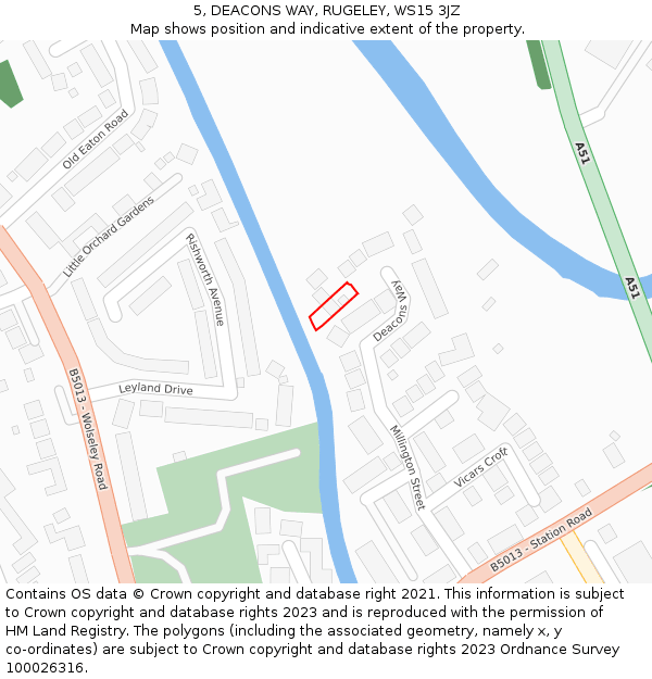 5, DEACONS WAY, RUGELEY, WS15 3JZ: Location map and indicative extent of plot
