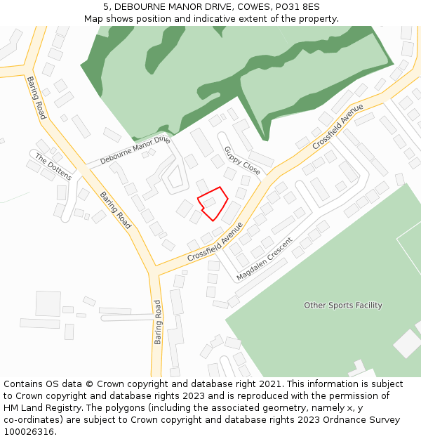 5, DEBOURNE MANOR DRIVE, COWES, PO31 8ES: Location map and indicative extent of plot