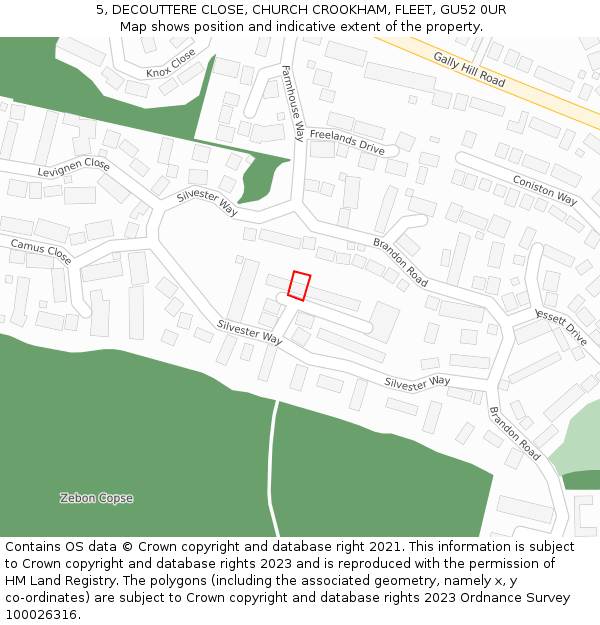 5, DECOUTTERE CLOSE, CHURCH CROOKHAM, FLEET, GU52 0UR: Location map and indicative extent of plot