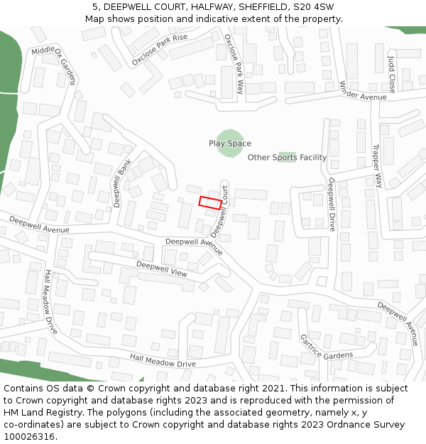 5, DEEPWELL COURT, HALFWAY, SHEFFIELD, S20 4SW: Location map and indicative extent of plot
