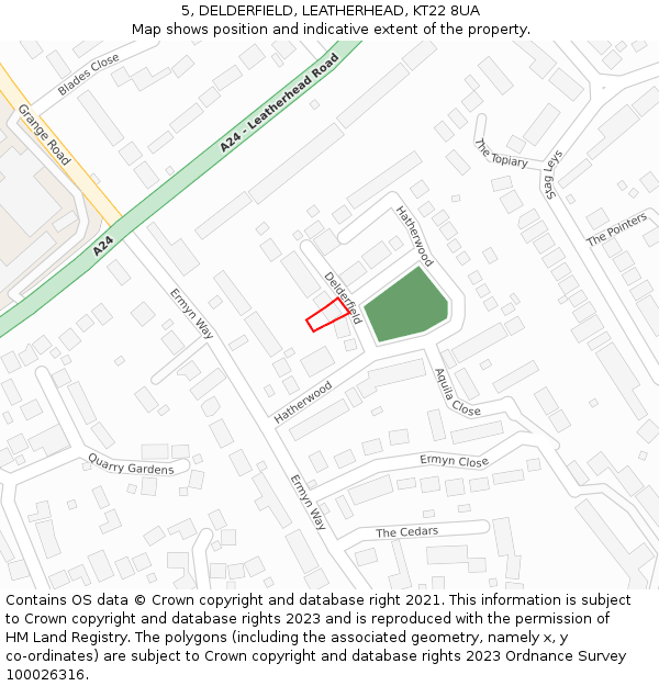 5, DELDERFIELD, LEATHERHEAD, KT22 8UA: Location map and indicative extent of plot