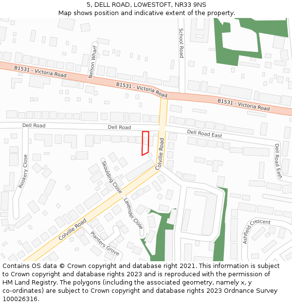 5, DELL ROAD, LOWESTOFT, NR33 9NS: Location map and indicative extent of plot