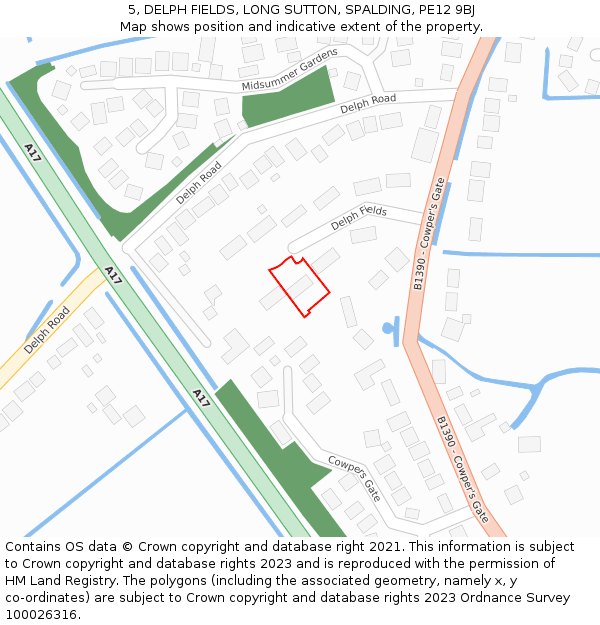 5, DELPH FIELDS, LONG SUTTON, SPALDING, PE12 9BJ: Location map and indicative extent of plot
