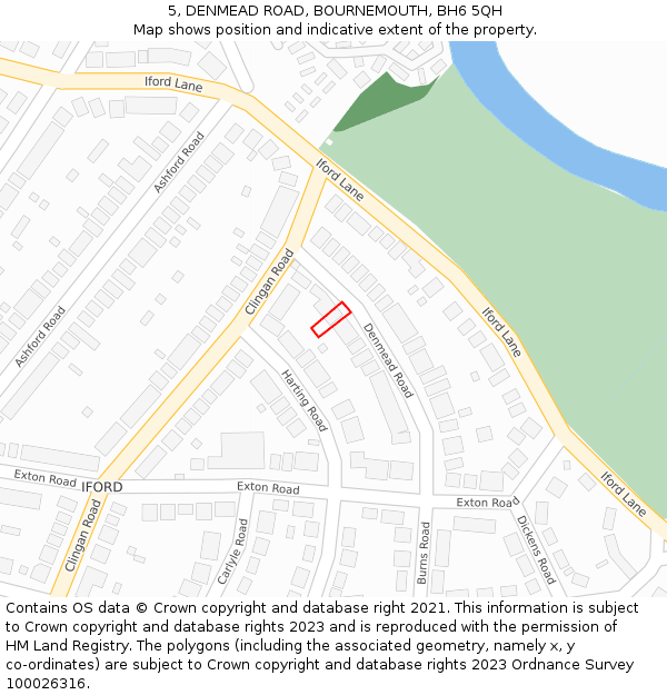 5, DENMEAD ROAD, BOURNEMOUTH, BH6 5QH: Location map and indicative extent of plot