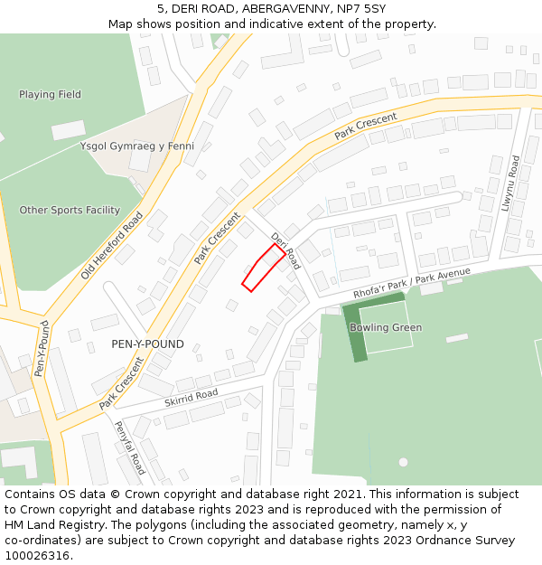 5, DERI ROAD, ABERGAVENNY, NP7 5SY: Location map and indicative extent of plot