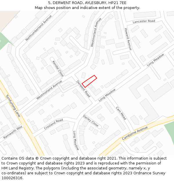 5, DERWENT ROAD, AYLESBURY, HP21 7EE: Location map and indicative extent of plot