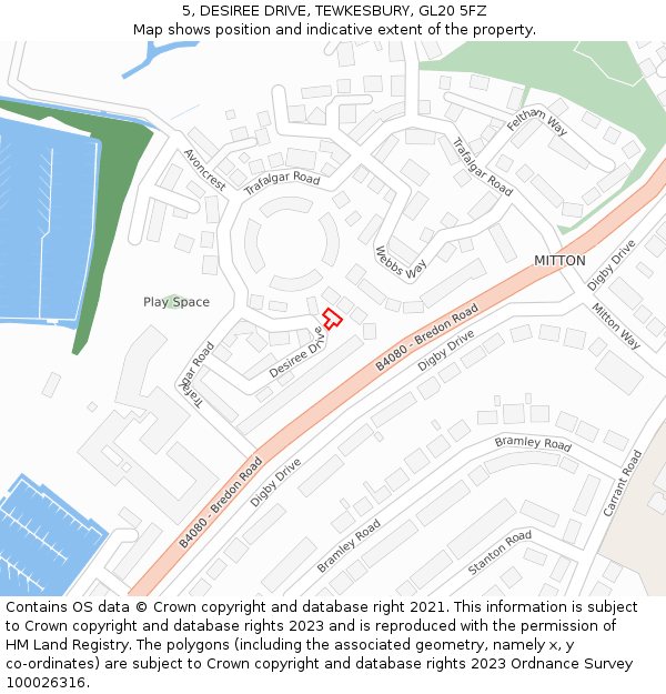 5, DESIREE DRIVE, TEWKESBURY, GL20 5FZ: Location map and indicative extent of plot