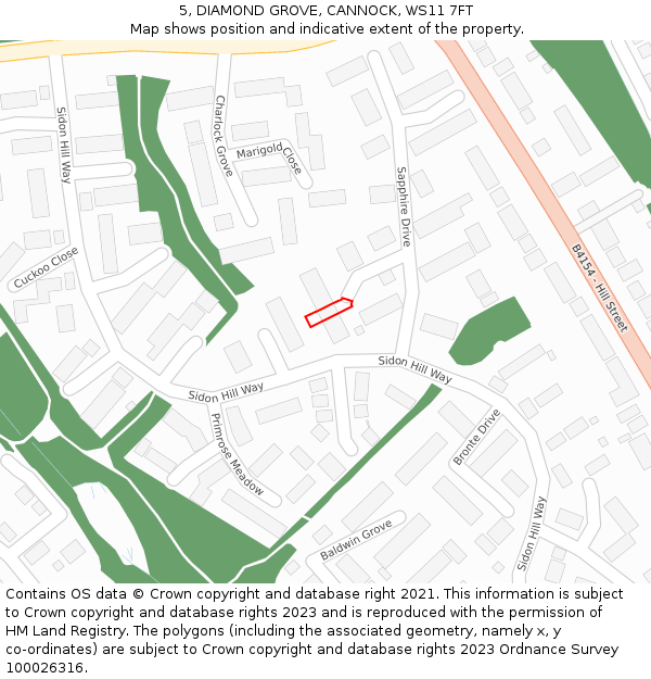 5, DIAMOND GROVE, CANNOCK, WS11 7FT: Location map and indicative extent of plot