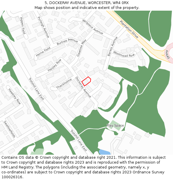 5, DOCKERAY AVENUE, WORCESTER, WR4 0RX: Location map and indicative extent of plot