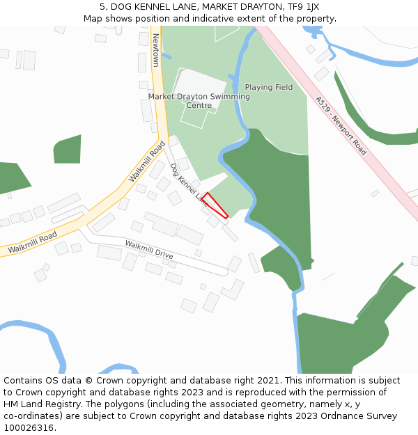 5, DOG KENNEL LANE, MARKET DRAYTON, TF9 1JX: Location map and indicative extent of plot