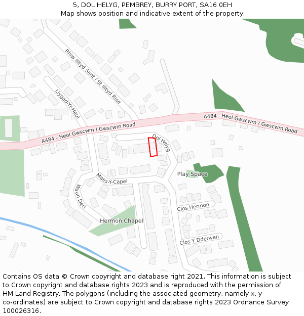 5, DOL HELYG, PEMBREY, BURRY PORT, SA16 0EH: Location map and indicative extent of plot