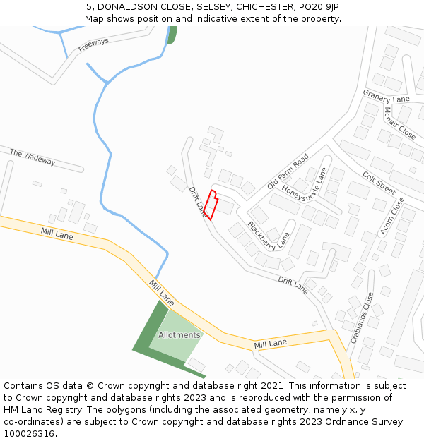 5, DONALDSON CLOSE, SELSEY, CHICHESTER, PO20 9JP: Location map and indicative extent of plot