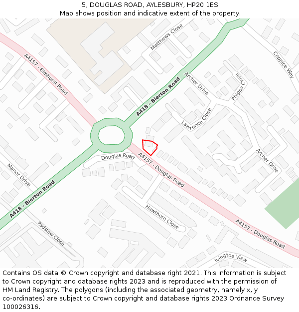 5, DOUGLAS ROAD, AYLESBURY, HP20 1ES: Location map and indicative extent of plot