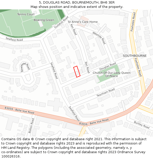 5, DOUGLAS ROAD, BOURNEMOUTH, BH6 3ER: Location map and indicative extent of plot