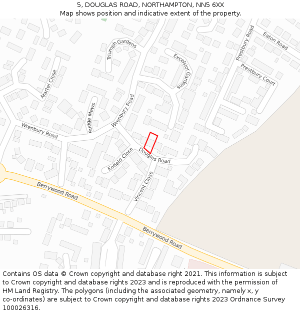 5, DOUGLAS ROAD, NORTHAMPTON, NN5 6XX: Location map and indicative extent of plot