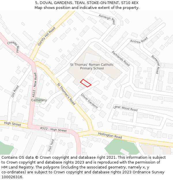 5, DOVAL GARDENS, TEAN, STOKE-ON-TRENT, ST10 4EX: Location map and indicative extent of plot