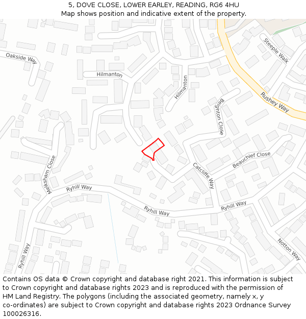 5, DOVE CLOSE, LOWER EARLEY, READING, RG6 4HU: Location map and indicative extent of plot