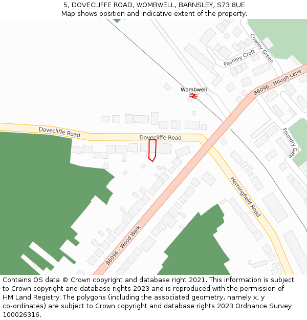 5, DOVECLIFFE ROAD, WOMBWELL, BARNSLEY, S73 8UE: Location map and indicative extent of plot