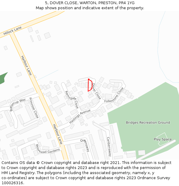 5, DOVER CLOSE, WARTON, PRESTON, PR4 1YG: Location map and indicative extent of plot