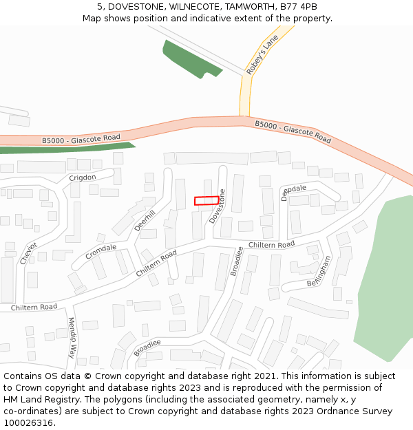 5, DOVESTONE, WILNECOTE, TAMWORTH, B77 4PB: Location map and indicative extent of plot