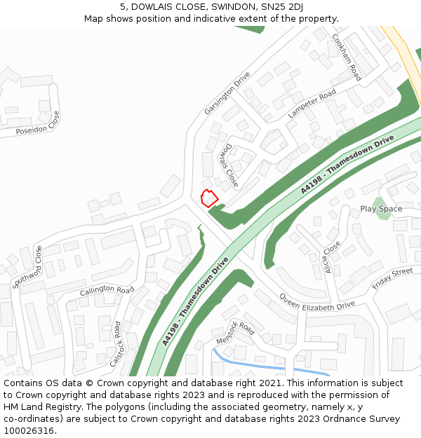 5, DOWLAIS CLOSE, SWINDON, SN25 2DJ: Location map and indicative extent of plot