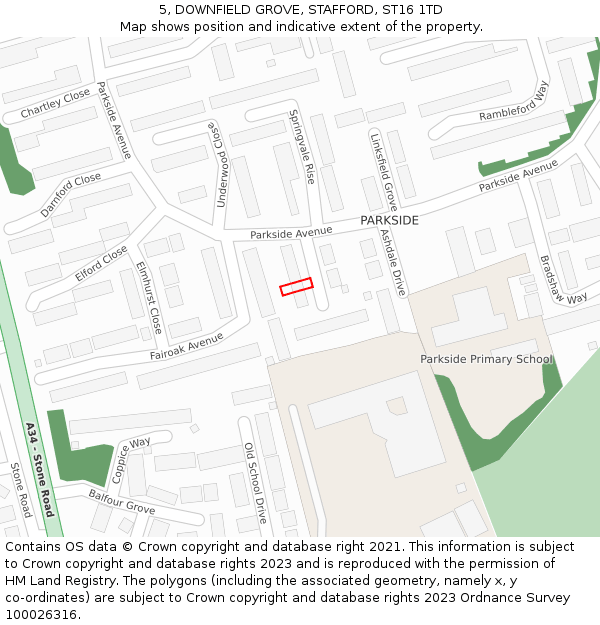 5, DOWNFIELD GROVE, STAFFORD, ST16 1TD: Location map and indicative extent of plot