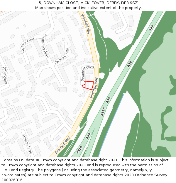 5, DOWNHAM CLOSE, MICKLEOVER, DERBY, DE3 9SZ: Location map and indicative extent of plot