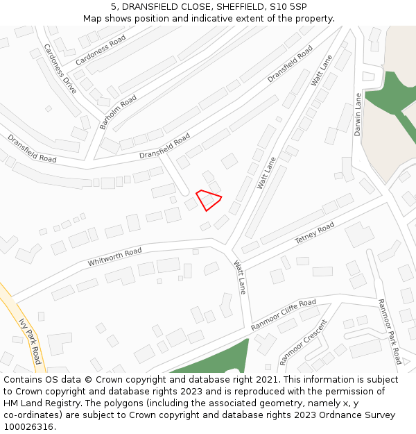5, DRANSFIELD CLOSE, SHEFFIELD, S10 5SP: Location map and indicative extent of plot