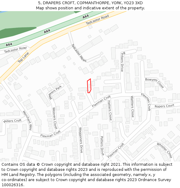 5, DRAPERS CROFT, COPMANTHORPE, YORK, YO23 3XD: Location map and indicative extent of plot