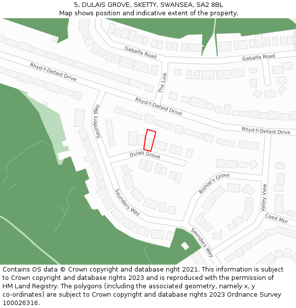 5, DULAIS GROVE, SKETTY, SWANSEA, SA2 8BL: Location map and indicative extent of plot