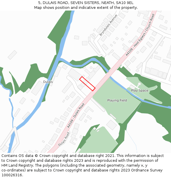 5, DULAIS ROAD, SEVEN SISTERS, NEATH, SA10 9EL: Location map and indicative extent of plot