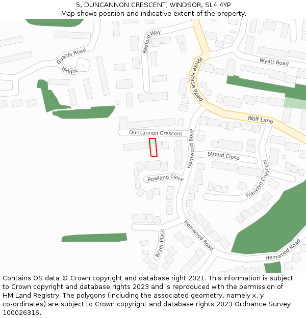5, DUNCANNON CRESCENT, WINDSOR, SL4 4YP: Location map and indicative extent of plot