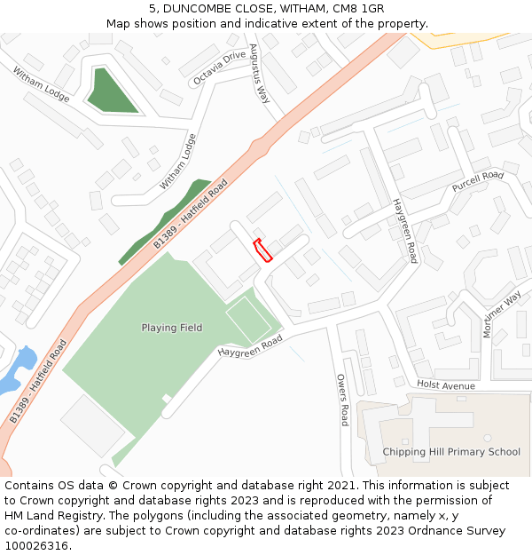 5, DUNCOMBE CLOSE, WITHAM, CM8 1GR: Location map and indicative extent of plot