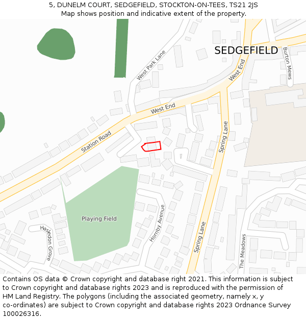5, DUNELM COURT, SEDGEFIELD, STOCKTON-ON-TEES, TS21 2JS: Location map and indicative extent of plot