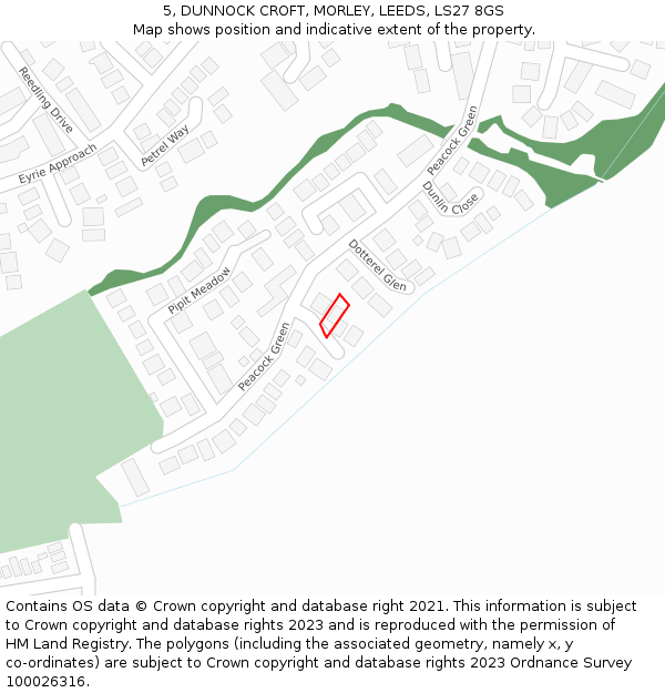 5, DUNNOCK CROFT, MORLEY, LEEDS, LS27 8GS: Location map and indicative extent of plot