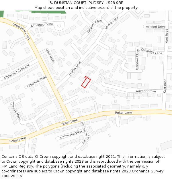 5, DUNSTAN COURT, PUDSEY, LS28 9BF: Location map and indicative extent of plot
