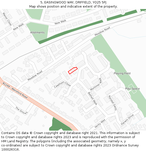 5, EASINGWOOD WAY, DRIFFIELD, YO25 5PJ: Location map and indicative extent of plot