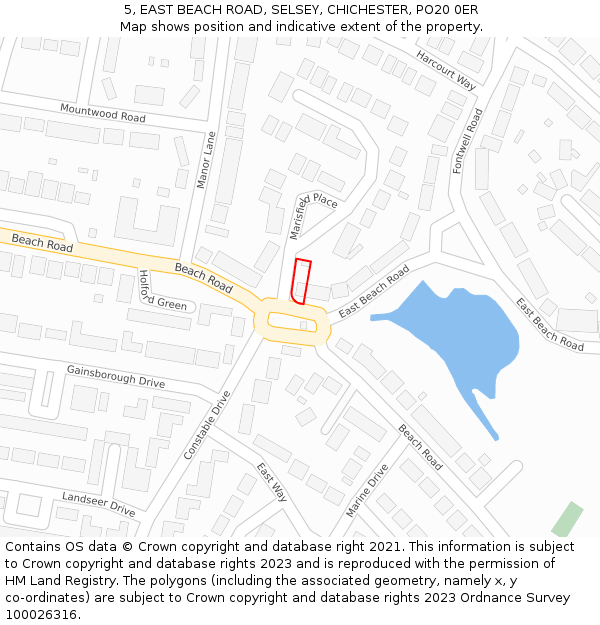 5, EAST BEACH ROAD, SELSEY, CHICHESTER, PO20 0ER: Location map and indicative extent of plot