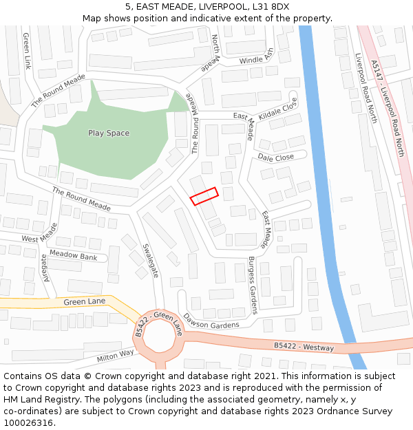 5, EAST MEADE, LIVERPOOL, L31 8DX: Location map and indicative extent of plot