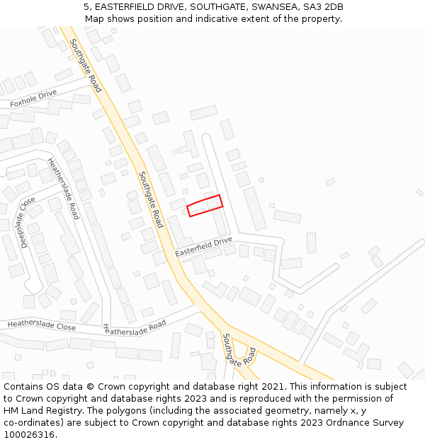 5, EASTERFIELD DRIVE, SOUTHGATE, SWANSEA, SA3 2DB: Location map and indicative extent of plot